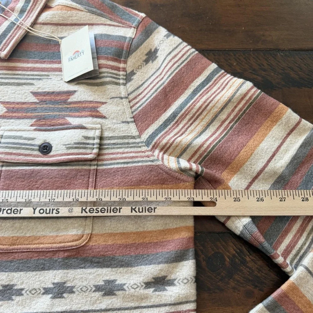 Faherty Mens XL Canyon Overshirt Thunderbird Fleece Jacket Beige MKG2008-THF
